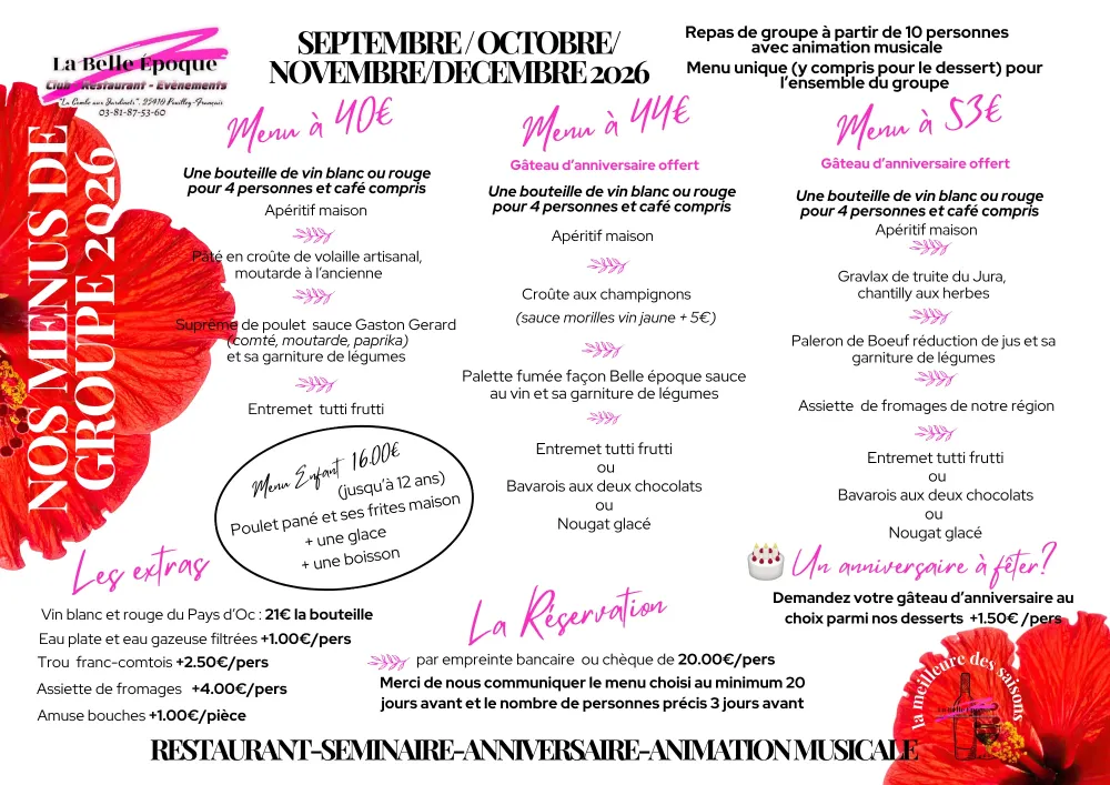 menu évènements